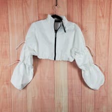 Image of Reebok X Cardi B Woven Crop Jacket Womens XS White Custom Fit Mock Neck Winter