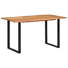 Image of Dining Table Black Solid Acacia Wood 140x70x76cm Natural Live Edge Industrial XL