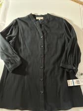 Image of Jones New York Blouse Crinkle Cotton Lightweight Black 3/4 Sleeve Womens XL NWT