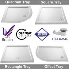Image of Slimline Rectangle/Quadrant Stone Resin Shower Tray Shower Enclosure FREE Waste