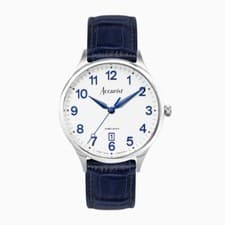 Image of Accurist Watch 73000 Mens Classic White Dial Blue Leather Strap RRP £89.00