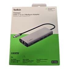 Image of Belkin USB C Hub 6-in-1 MultiPort Adapter Dock with 4K HDMI USB-C 100 W PD