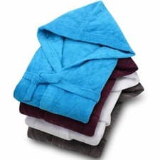 Image of Unisex Hooded 100% Cotton Terry Towelling Shawl Collar Bathrobe Dressing Gown