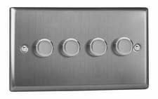 Image of Varilight JTDP254 Brushed Steel 4 Gang 2W Push-On/Off LED Dimmer 0-120W V-Pro