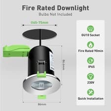 Image of Recessed GU10 Downlight Ceiling Spotlights Fire Rated Fitting IP65 Downlighters