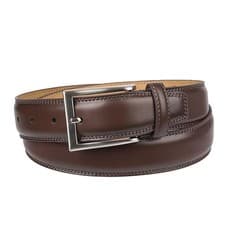Image of New Chaps Men's Stretch Feather Edge Stitched Synthetic Leather Dress Belt Brown