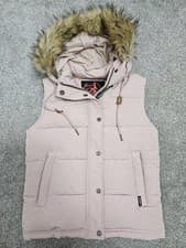 Image of BNWOT Superdry Pink Puffer Coat Jacket Gilet Waistcoat Size 10 Fur Trim Hood