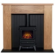 Image of Adam New England Stove Fireplace in Oak & Black with Hudson Electric Stove in...