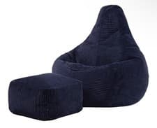 Image of icon Dalton Cord Bean Bag Chair with Footstool, Navy Blue, Large Adult Bean Bag
