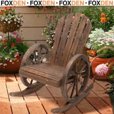 Image of 2 Piece Wooden Adirondack Rocking Chairs with Reclining Armrests Outdoor Patio