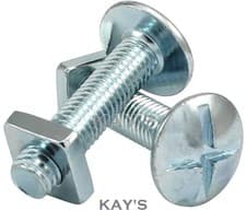 Image of M5 M6 M8 M10 ROOFING BOLTS & SQUARE NUTS CROSS SLOTTED DOME HEAD SCREWS ZINC BZP