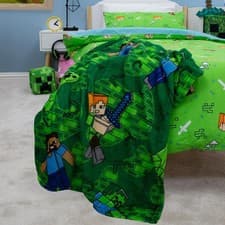 Image of Minecraft Fleece Blanket Throw Levels Creepers Bricks Alex Steve 100 x 150cm
