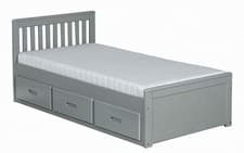 Image of 3ft single Grey painted pine wood wooden bed frame + 3 drawers storage