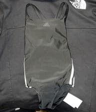 Image of NEW! Girls Adidas Swimming Costume. Size 7-8 Year Olds Black with White Stripes.