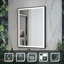 Image of Black LED Bathroom Mirror with Demister Dimmable Lights Touch Sensor 600 x 800mm