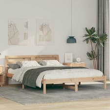 Image of Bed Frame with Headboard Brown 160 x 200 cm Solid Pine Wood