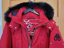 Image of Moose Knuckles Men's Ballistic Bomber Jacket Deep Red with Black Fur Size XXL