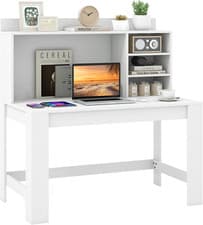 Image of Computer Desk Bookshelf Storage Workstation Home Office White Wooden Study Table