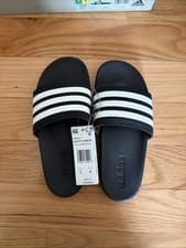 Image of ADIDAS Adilette Comfort Unisex Black White Stripe Slides Mens 5 Womens 6 NIB