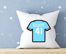 Image of Personalised Man City Football Team Shirt cushion cover, Football Gift, Present