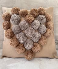 Image of Brown and Beige Pom Pom Heart 16 x 16 inch Cushion Cover