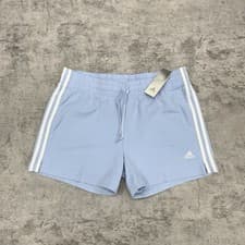 Image of Adidas Essentials 3 Stripes Slim Shorts Light Womens Blue Gym Small UK L