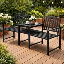 Image of Garden Love Seat With Table Outdoor Patio Yard Bench Furniture 2 Seater Metal