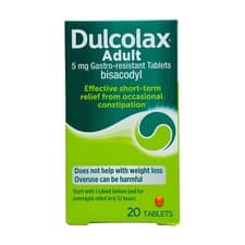 Image of Dulcolax Adult 5mg Gastro-Resistant Tablets Constipation Relief Laxative 20 Pack
