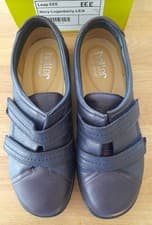 Image of LOVELY LADIES HOTTER NAVY/LOGANBERRY LEAP LEATHER SHOES - SIZE 6 EEE - BNIB