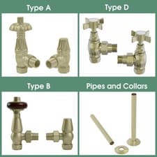 Image of Traditional Thermostatic Manual Angled Radiator Valves Pipes and Collars Brass