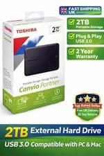 Image of Toshiba Canvio External Hard Drive 1TB/2 TB USB Memory PS XBOX PC Mac Top
