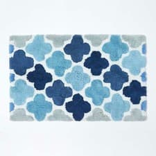 Image of Soft Cotton Bath Mat with Diamond Geometric Pattern & Non Slip Latex Backing