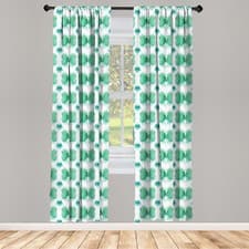 Image of Green and White Curtains 2 Panel Set Abstract Watercolor