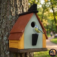 Image of Rainbow Yelow ~~ Cottage ~~ Nesting Box House Wood Handmade Wild Bird