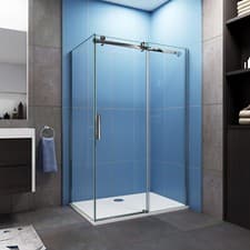 Image of Bathroom Frameless Sliding Shower Enclosure Door and Tray 6mm Glass Screen