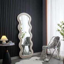 Image of Mirror Large Full Length Wall Modern Wavy Leaner Mirror 160x60cm White Frame