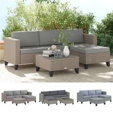 Image of 5 Pieces Rattan Garden Furniture Set with Corner Sofa, Table, Cushion