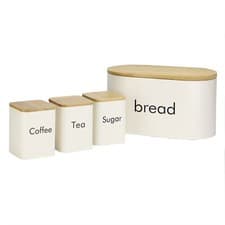 Image of Tea, Coffee & Sugar Storage Canisters and Bread Container Cream | M&W