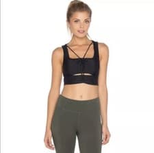 Image of Free People Black Sports Bra Size M FP Movement Ruffles Cinched Crop Top Yoga