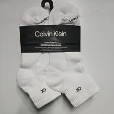 Image of Calvin Klein Men's 3-Pair Pack White Cushion Logo Quarter Socks Shoe 7-12