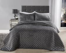 Image of Regent Crushed Velvet Bedspread Quilted Throw Blanket and Pillowshams 5 Colours