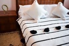 Image of Moroccan handmade cotton blanket Pom Pom blanket bedspread Handwoven Bed Cover