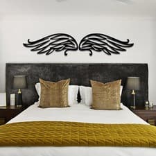 Image of Heavenly Wings Wooden Wall Art: Angelic Feathered Wall Accent Decor - Gift Idea