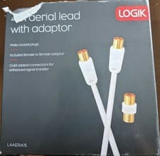 Image of Logik 4m Aerial Lead with Adapter - L4AERA15 Male to male cable F to F adaptor.