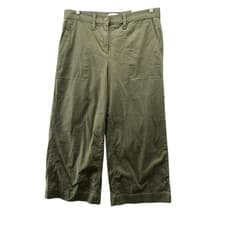 Image of Loft Wide Leg Chino Pants Womens 10 Cropped Olive Green Twill Stretch High Rise