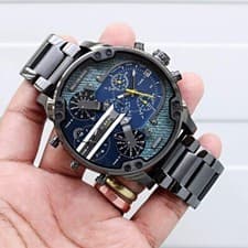Image of NEW DIESEL MENS WATCH DZ7331 XL 57MM STAINLESS STEEL GREY BRACELET & BLUE DIAL