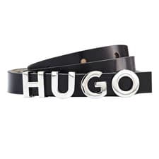 Image of Hugo Womens/Ladies Zula Metal Logo Cow Leather Belt24in Black/Black GT5775