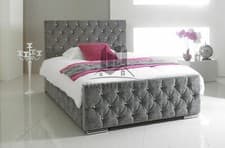 Image of Florida Diamond Fabric Upholstered Bed Frame Grey 4'6 Double 5ft King Size