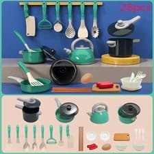 Image of Kids Cooking Set 28PCS Toy Kitchen Utensils Pots Pans Role Play Children Gift UK