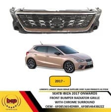 Image of SEAT IBIZA 2017 ONWARDS FRONT BUMPER RADIATOR GRILLE BLACK WITH CHROME SURROUND